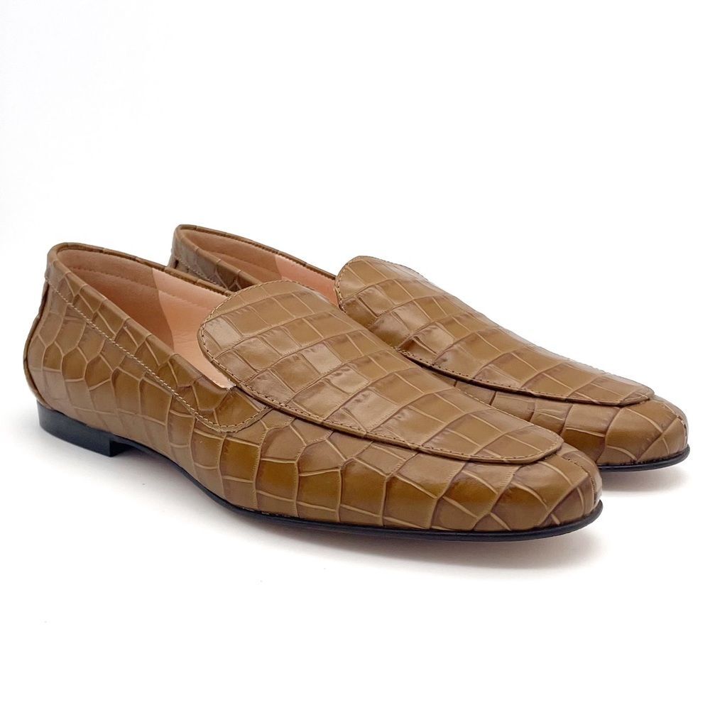 NEW J. Crew Cecile Croc Embossed Leather Slipper Loafer Tan Slip-On Size 7 NWOB - Picture 5 of 16